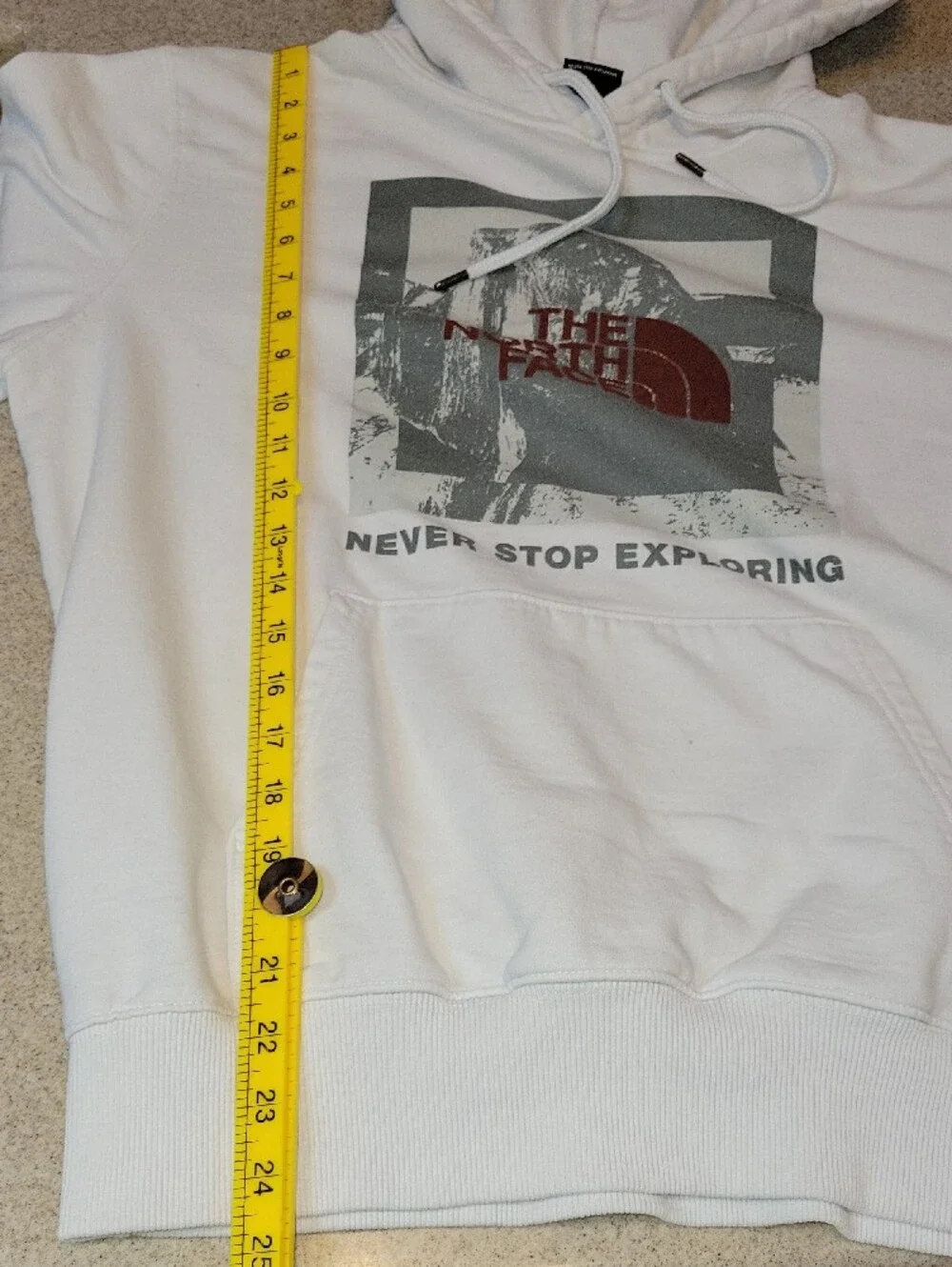 The North Face White Hoodie Never Stop Exploring Size Mens Medium Casual